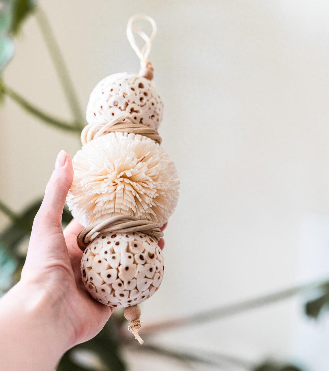 Triple Stack Natural Sphere & Fluff Ball Hanging Bird Play Toy