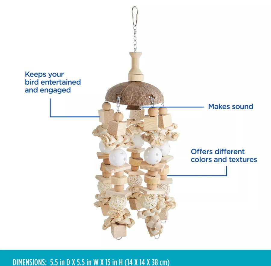 Coconut-Capped Multi-Textured Hanging Gnawing Play Ornament for Pet Birds Reptile Pet